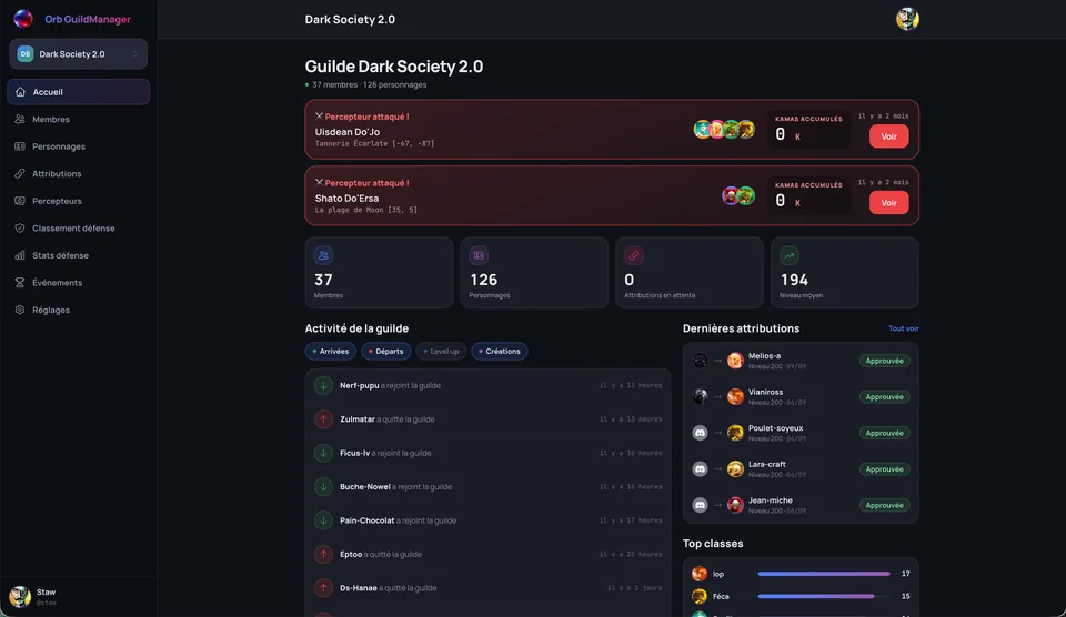 Orb GuildManager · Tableau de bord